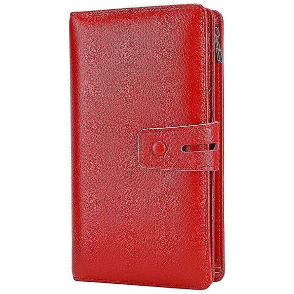 WOMENS Wallet, Large Capacity Genuine Leather Burgundy-Red - Picture 1 of 7